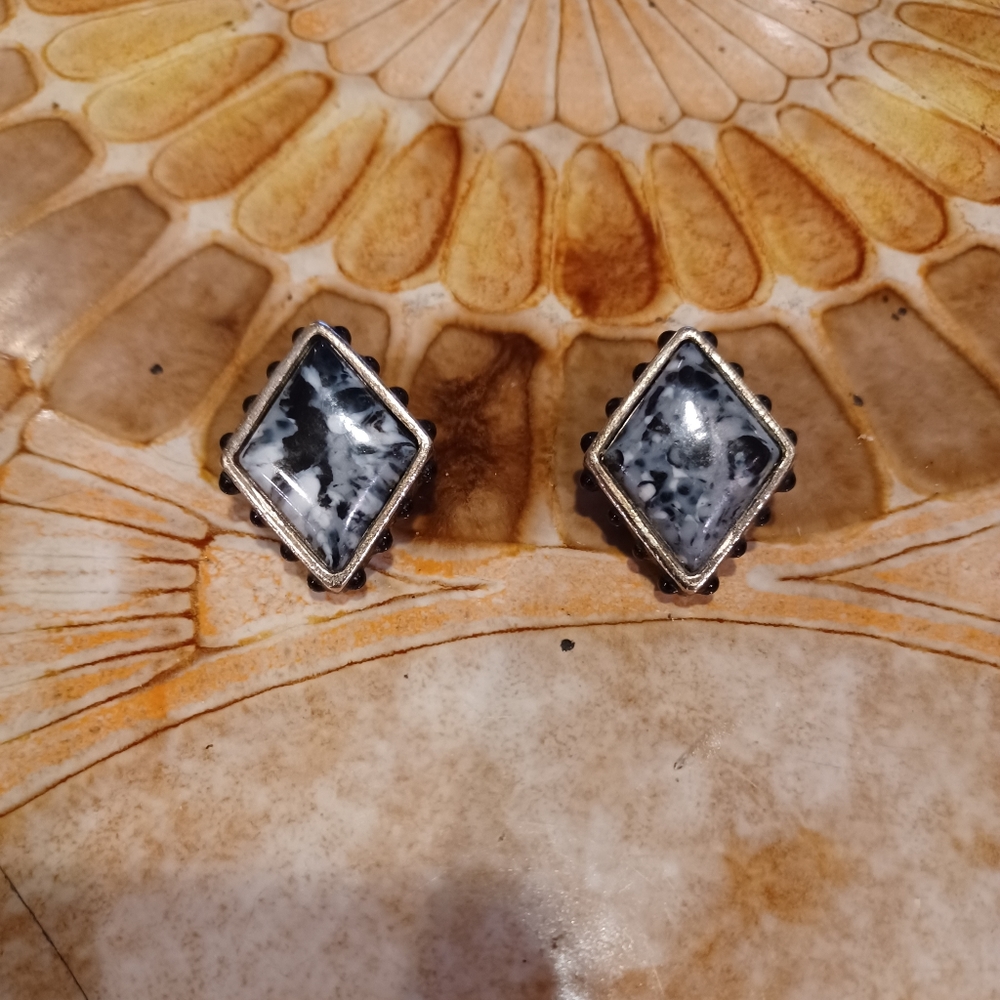 Vintage Clip on earrings looks like blue marble sold piece of jewelry